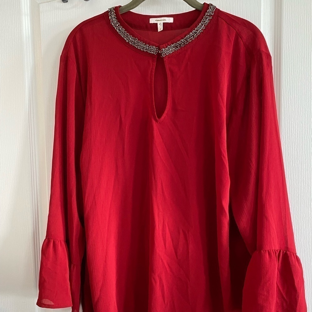 Maurices Red Keyhole Beaded neckline Blouse NWOT
